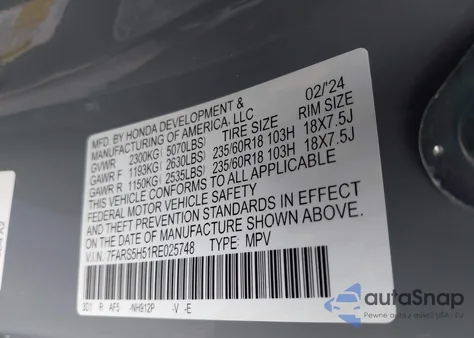 2024 Honda Cr-V Hybrid Sport from USA, damaged, VIN 7FARS5H51RE025748